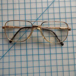 Vtg  Kenmark 54-17-140 YG Gold Aviator Eyeglass Frames Black Temple Tips